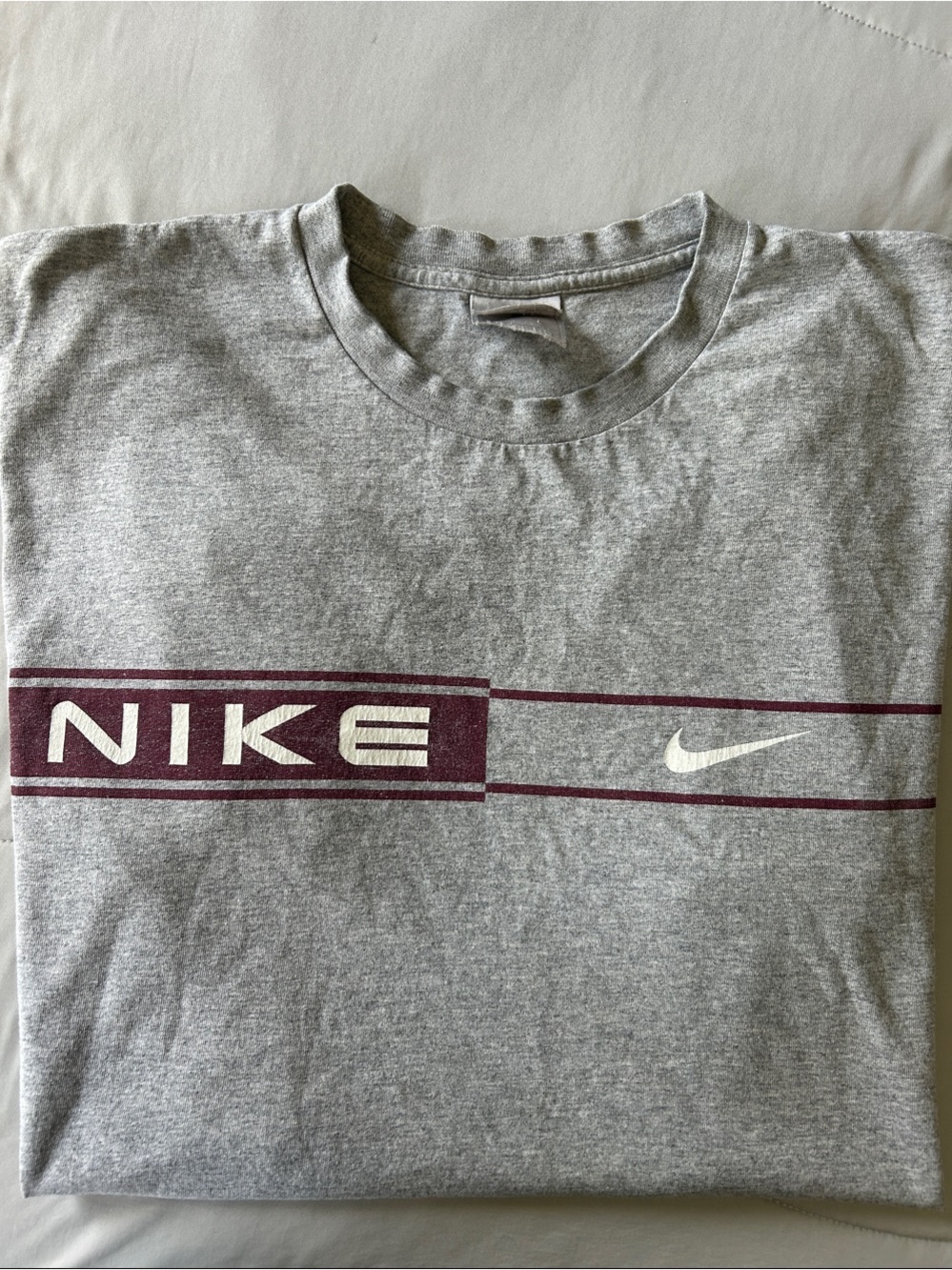 Nike Gray Tee with Burgundy Logo Stripe